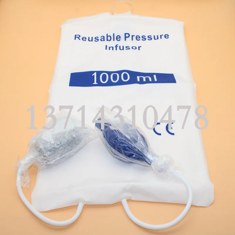 

1000ml Pressure Infusion Bag,Reusable TPU And Pressure Gauge,Blue Inflatable Ball of Silicone Special For First Aid Rescue Set