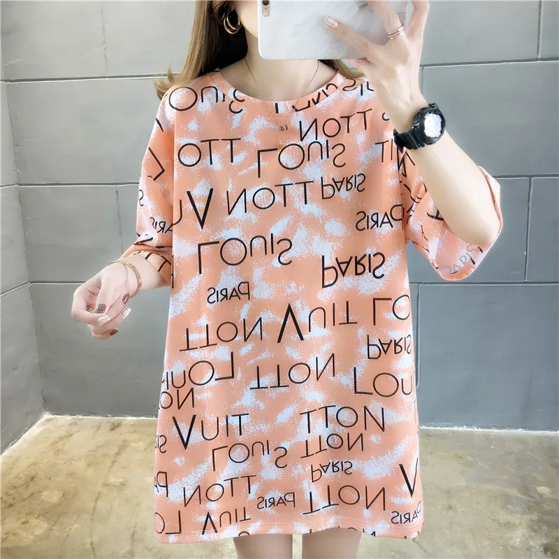 Women T-shirt 2022 new arrival summer female T-shirt short sleeve beautiful letter loose Korean style internet celebrity c30