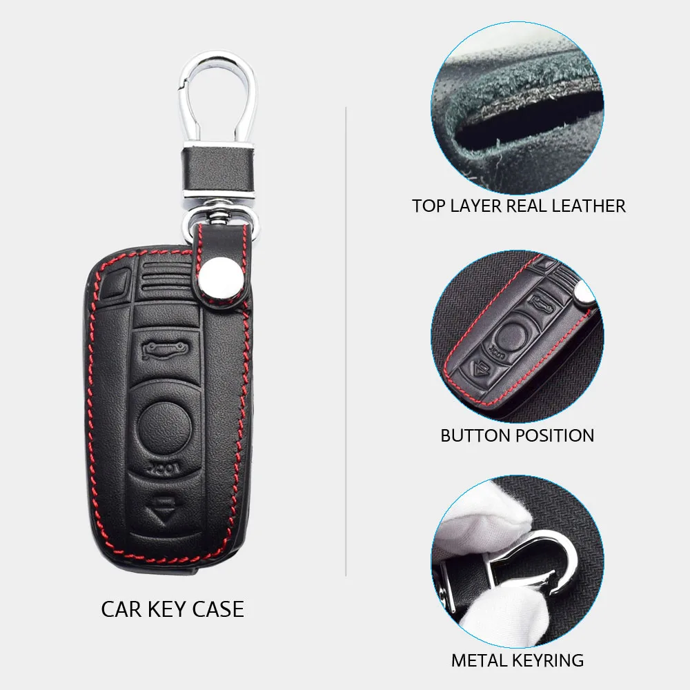 Leather Car Key Case For BMW 1 3 5 6 Series E60 E61 E70 E81 E87 E90 E91 E92 320 X1 X5 X6 Z4 Smart Remote Control Protector Cover