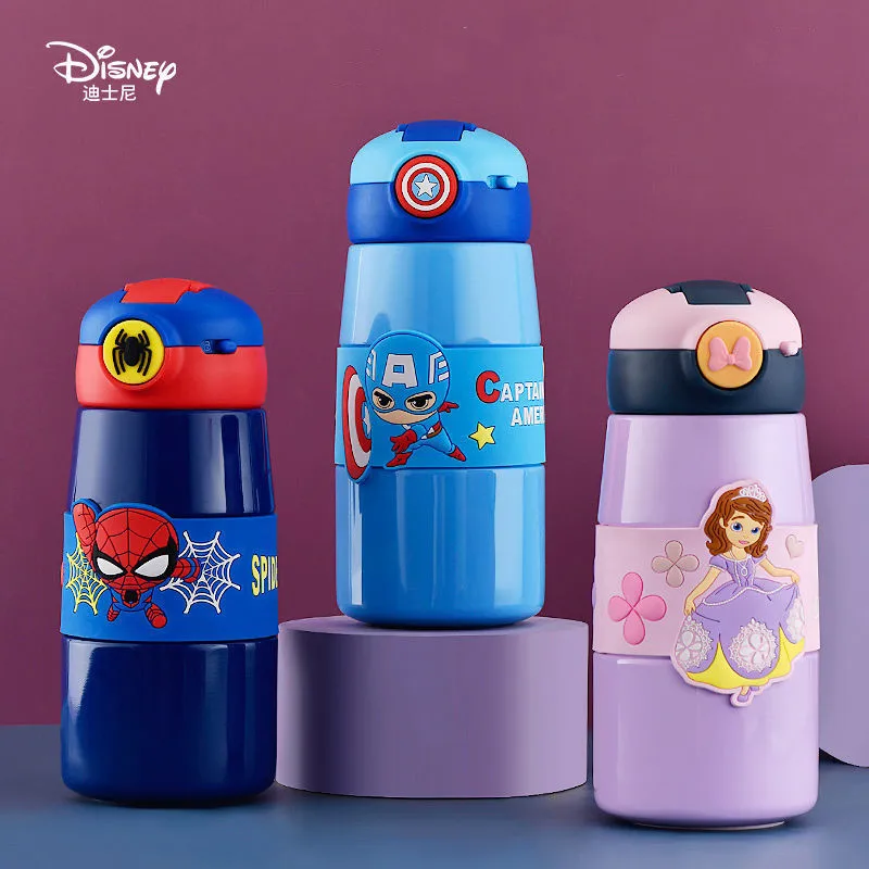 

520Ml Disney Mickey Minnie Kids Thermos Mug Cartoon 316 Stainless Steel Vacuum Flasks for baby Children water cups with straw