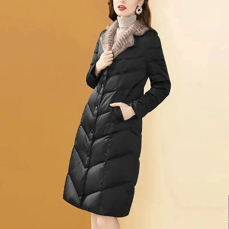 Imitation Mink Fur Collar Down Cotton Winter Jacket Women 2021 New Warm Long Temperament Thick Cotton Jacket Women parkas Black