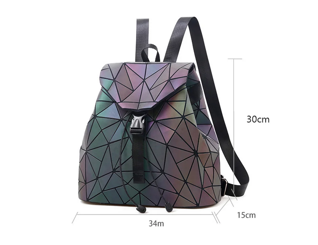 Women Backpack Luminous Geometric Plaid Sequin Female Backpacks For Teenage Girls Bagpack Drawstring Bag Holographic Backpack