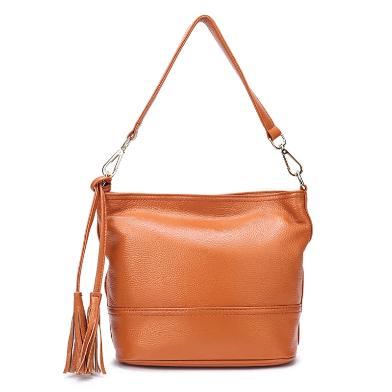 2021 New Style Women Tassle Cow Leather Bucket Bag Daily Use Crossbody Bags