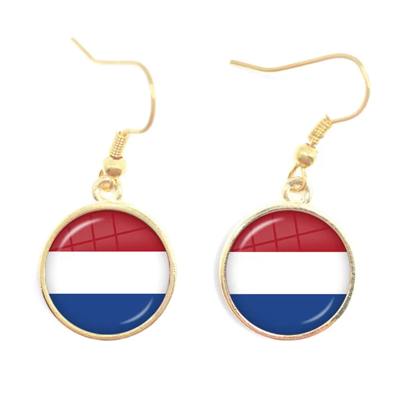 Soviet Union,Brazil,Canada,Netherlands,Israel,Syria,Venezuela,United States,Spain National Flag Glass Cabochon Drop Earrings