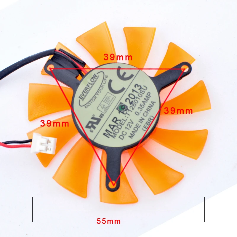 T126010SU Diameter 55mm hole pitch 39mm DC12V 0.25A Cooling fan for soft router heat dissipation aluminum sheet graphics card