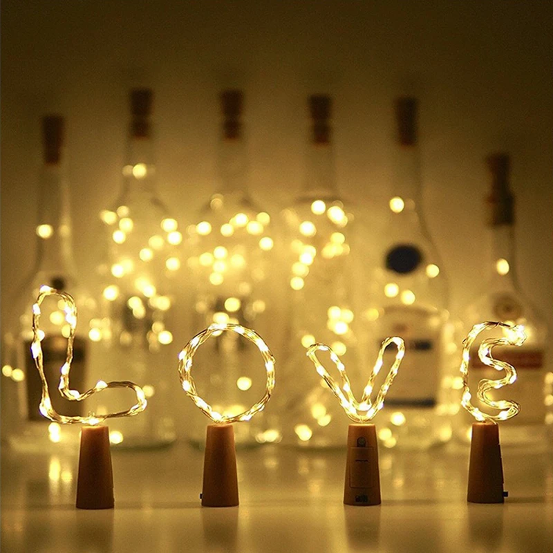 LED Cork Cork String Light LR44ปุ่มแบตเตอรี่ไฟ Fairy Christmas Party Garland กันน้ำไฟสีสัน