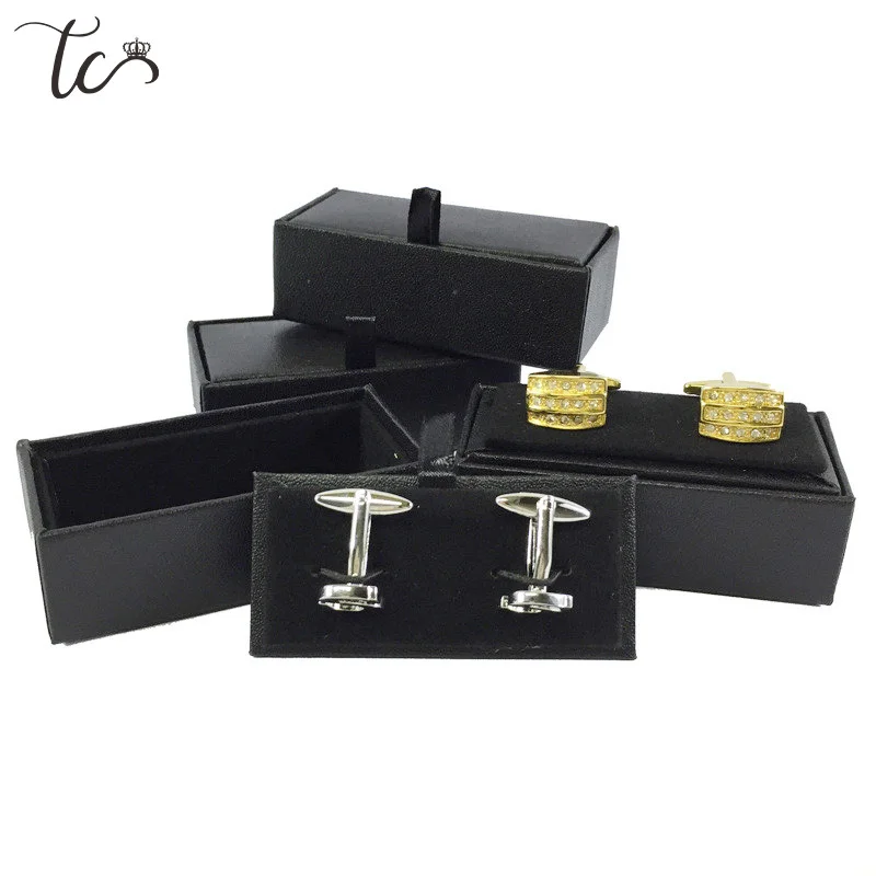 Black Cufflinks Box Quality Men's Cufflinks Tie Clips Jewelry Package Box Craft Badge Gift Box for Jewelry Wholesale 10/20/40pcs