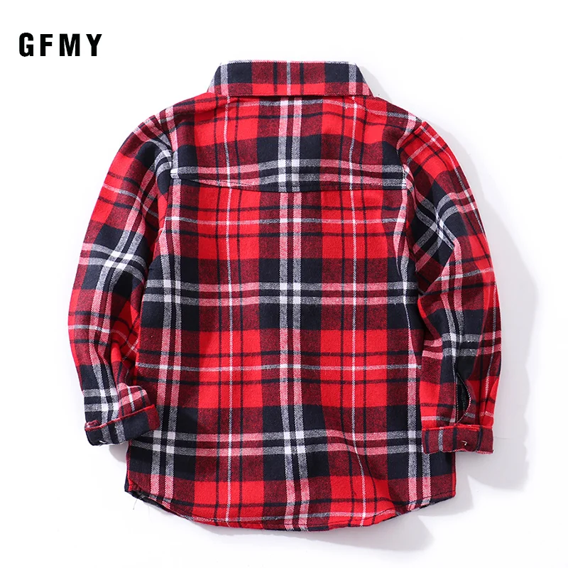 GFMY2021 Spring Summer 100% Cotton Full Sleeve Fashion Plaid Boys Shirt 2T-14T Casual Big Kid Clothes Can Be a Coat