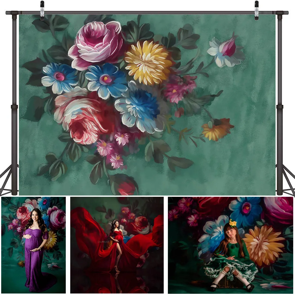 Abstract Flowers Hand Painted Backdrop Photography Retro Floral Texture Newborn Baby Adult Portrait Background Photo Shoot Props