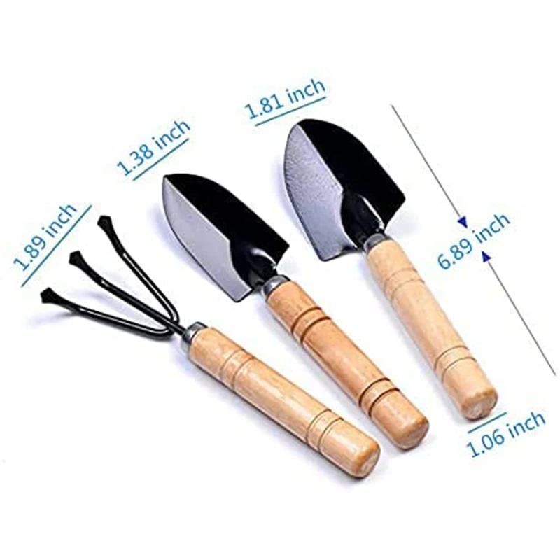 SenNan 3pcs Mini Garden Shovel Rake Spade Erramientas Bonsai Tools Set Wooden Handle For Flowers Potted Plant Garden Tools Set A