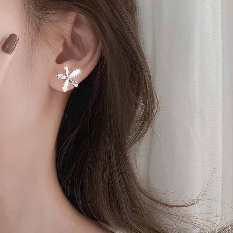 MIQIAO 925 Sterling Silver Gold-color Flower Stud Earrings For Women Zircon Sweet Jewelry Female Hypoallergenic Earrings 2020