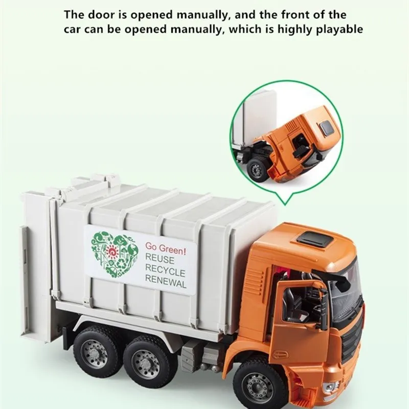 Simulation Large Garbage Sorting Truck Movable Front Manual Sanitation Garbage Truck Engineering Truck Children's Toys Model