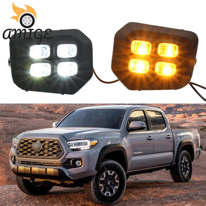 

12V LED DRL Daylights For Toyota Tacoma 2016 -2018 2019 2020 Yellow Turn Signal Fog Lamp Headlamps LED Daytime Running Lights