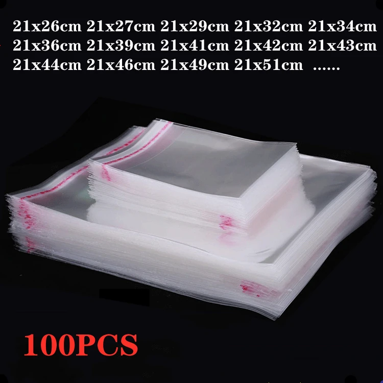 

100pcs/multi-size transparent OPP self-adhesive bags books, stationery gifts, jewelry packaging, self-sealing glass plastic bags