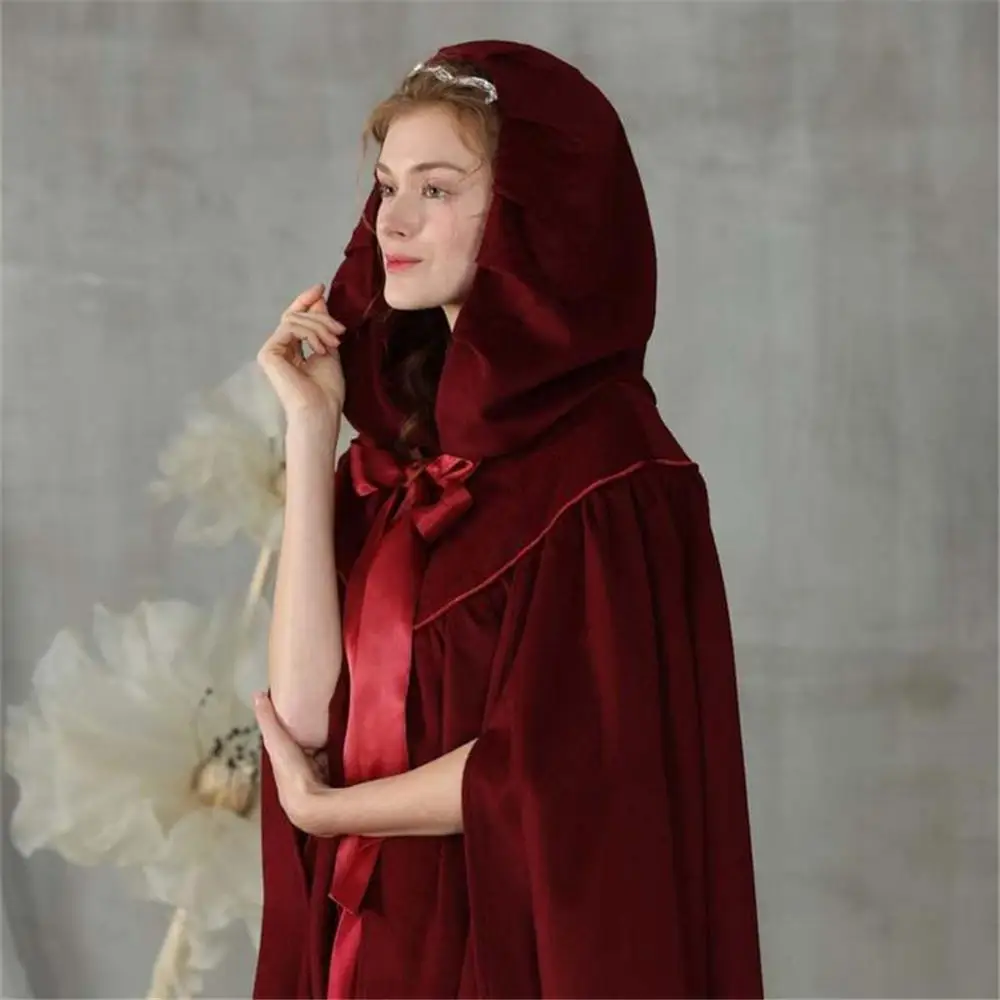 Burgund Hochzeit Jacke Wraps Fsahionable Warme Winter Samt Haube Capes Halloween Kostüme Für Frauen Männer Cosplay Braut Mäntel