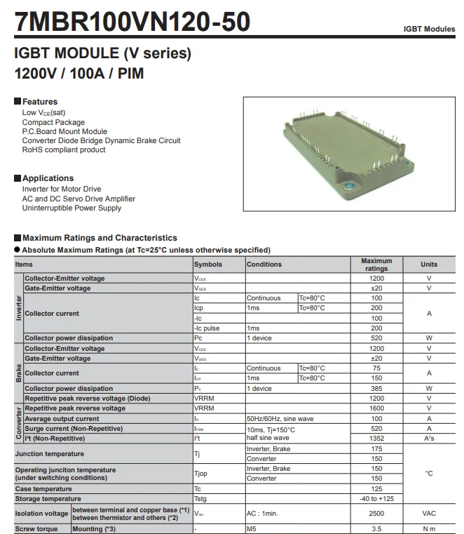 Original 7MBR100VN120-50 IGBT MODULE 7MBR150VN120 FP100R12KT4 FP75R12KT4