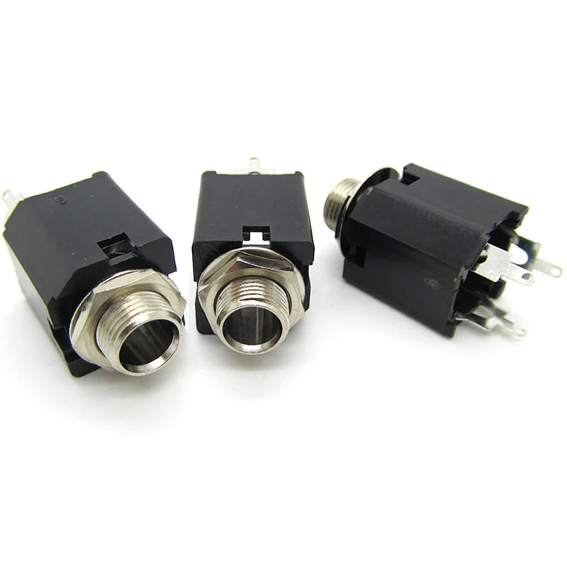 10pcs 6.35 stereo female socket 6.5MM large three-core jack 6.35 dual-channel guitar microphone socket vertical 3 feet