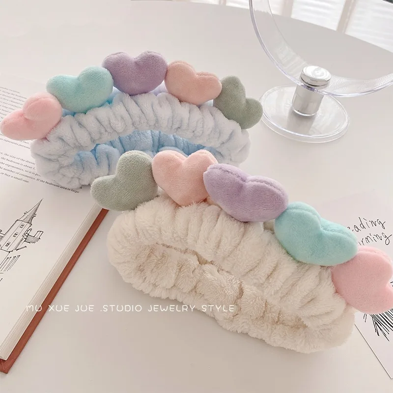 Cute Heart Elstic Hairband for Women Soft Headbands Coral Fleece Washing Face Makeup Hair Hoops Kawaii Hair Tie Hair Accessories image 2