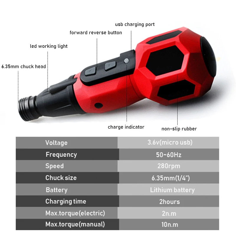 Mini Electric Screwdriver Drill 3.6v Lithium Battery Big Torque Rechargeable Manual Power Tools LED Light For HOME DIY