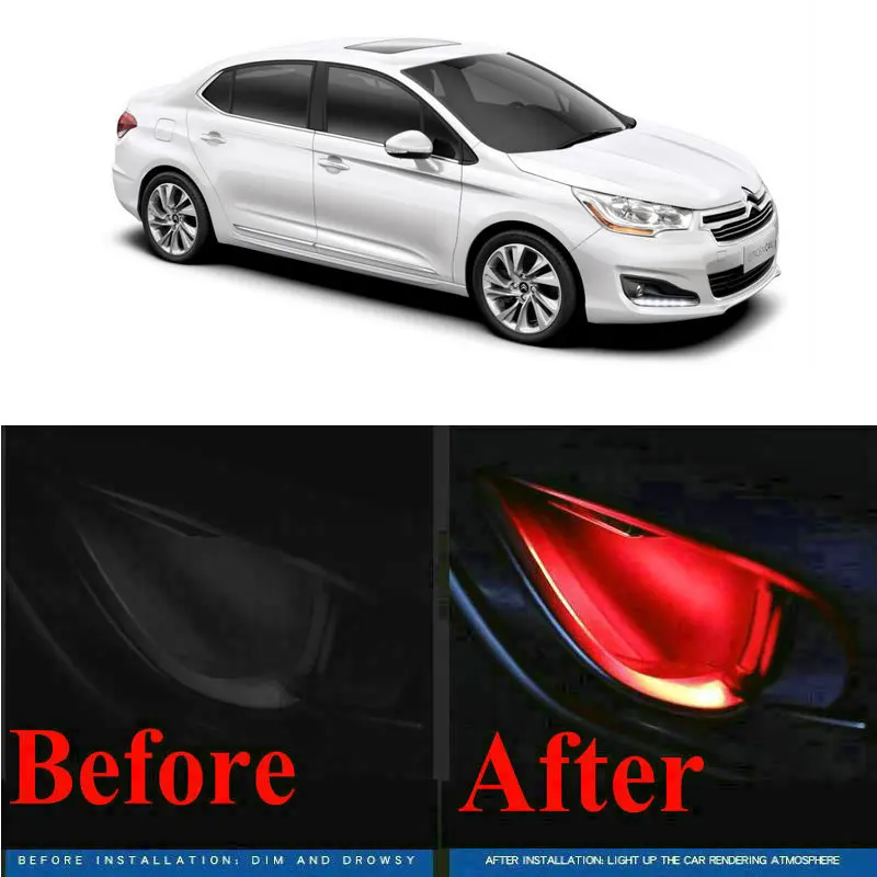 

4pc CF style stickers on cars interior inside door handle atmosphere lamp for citroen c4 c5 c3 C1 C2 C6 C8 BERLINGO C-CROSSER