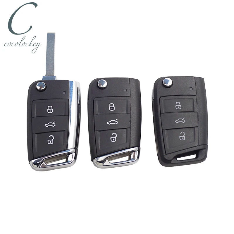 Cocolockey 3Button Folding Car Remote Key Flip Key Shell Case for VW MQB Gollf 7 for Skoda Octavia A7 for Seat Leon HU162T Blade