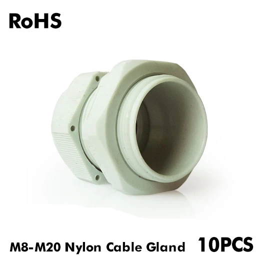 10pcs IP68 Black M8 M10 M12 M16 M18 M20 for 2-12mm Wire Cable CE Waterproof Nylon Plastic Grey Cable Gland Connector