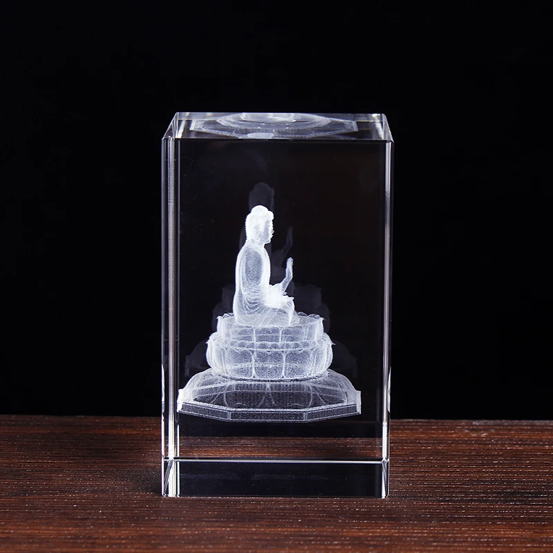 New design Classic Trasparent Crystal cube with 3D Buddha Statues Sculptures Home Decoration Crafts Religious Belief Souvenir