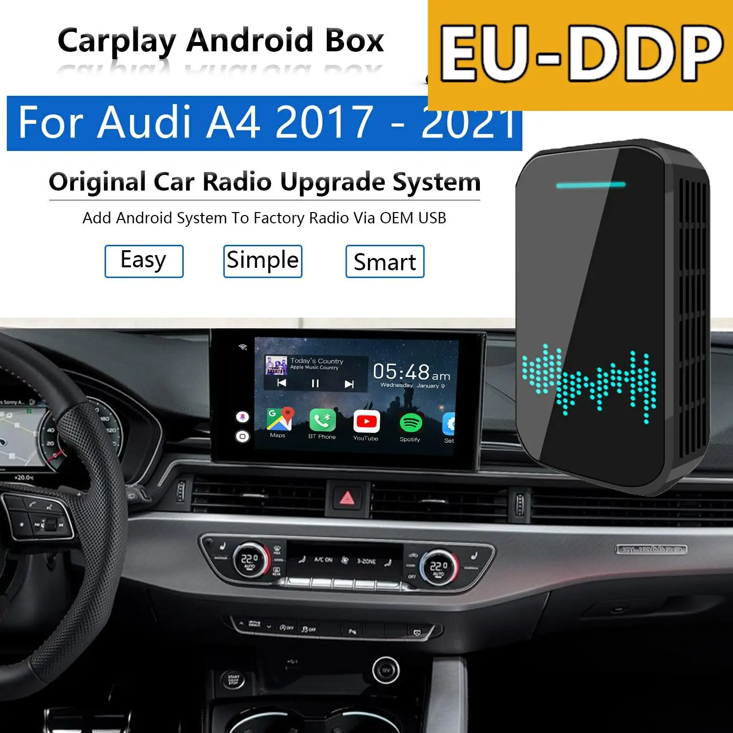 Radio Carplay upgrade Android For Audi A4 2017 - 2021 Apple Wireless CP Box Car Multimedia Player Wifi Mirror Link Auto Audio