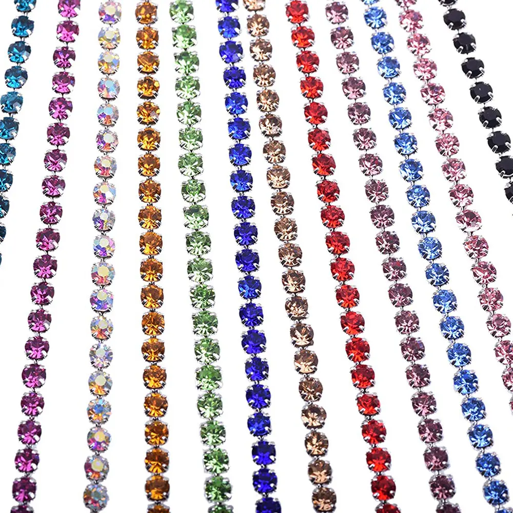 1 Metr 2-4mm Kryształowy Łańcuszek z Cyrkoniami do Przywierania, Naszywania, Łańcuszek do Dekoracji, Cyrkonie do Rękodzieła DIY, Akcesoria do Odzieży SS6-SS12