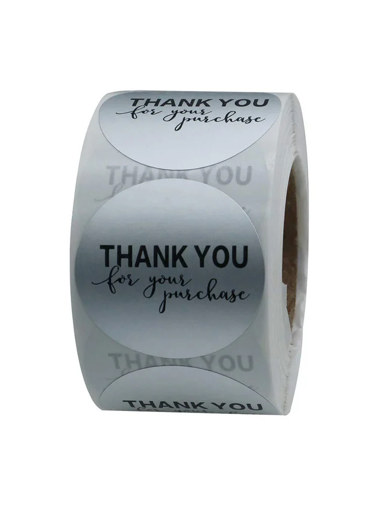 1Roll Label Stickers Simple Letter Thank You For Your Purchase Sticker Gift Bag Box Self-adhesive Decor Decals