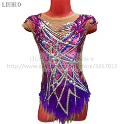 LIUHUO Women's Girls'  performance Rhythmic gymnastics competition Leotard Artistic Costume Ice Skating Dress Dance Purple Kids