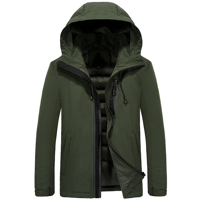 

Winter Plus Velvet Padded Hooded Jacket Warm Clothes Korean-style Slim Fit Mid-length Men's Cotton-padded Clothes Handsome