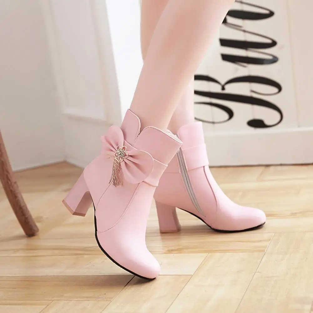 European style contracted ankle boots women Round headtoe autumn Winter high heels zip shoes Thick heel fashion boot botas mujer