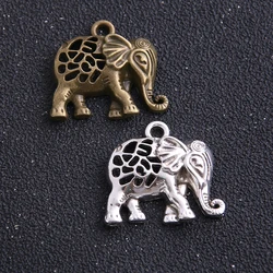 4pcs/lot 27*29mm Hollow Elephant Charms Trendy Antique Bronze Jewelry Vintage Flower Pattern Pendants