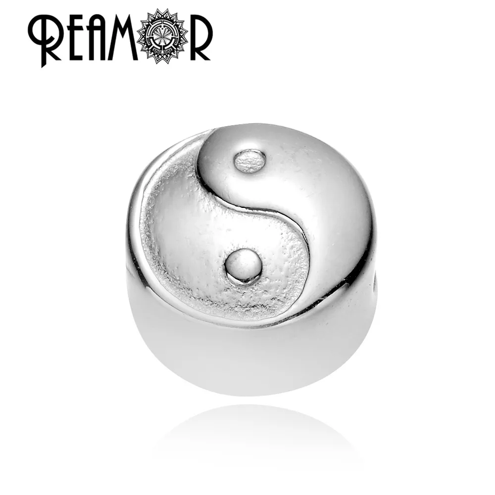 REAMOR 316L Stainless steel European style Big hole beads Taiji Cross Yoga OM Round beads for bracelet jewelry making