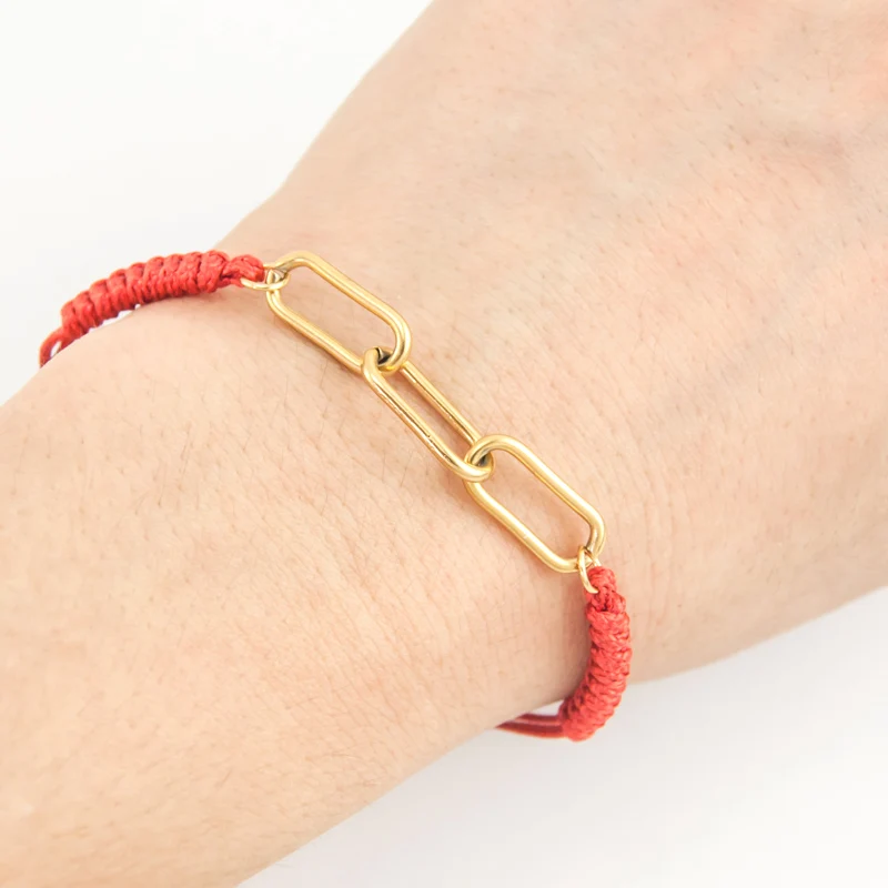 DIY Basic Simple Bracelet Women Adjustable Cord bangle Stainless steel link Cable chain connector black red color Rope