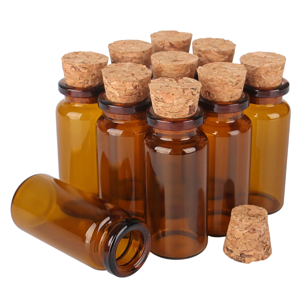 

50pcs 10ml Amber Glass Bottles Glass Jars Vials with Cork Stopper for Crafts Size: 22x50x12.5mm Potion Jars