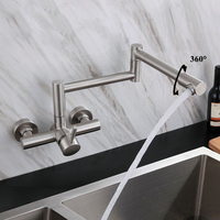 Pot Filler Tap Wall Mount Foldable Kitchen Faucet Hot and Cold Water Rotate Double Joint Folding Spout Sink Tap Stainless Steel