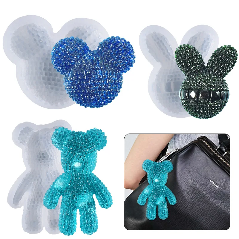 

DIY Crystal Silicone Mold 3D Diamond Bear Rabbit Cartoon Keychain Hanging Pendant Molds Jewelry Making Resin Casting Mould