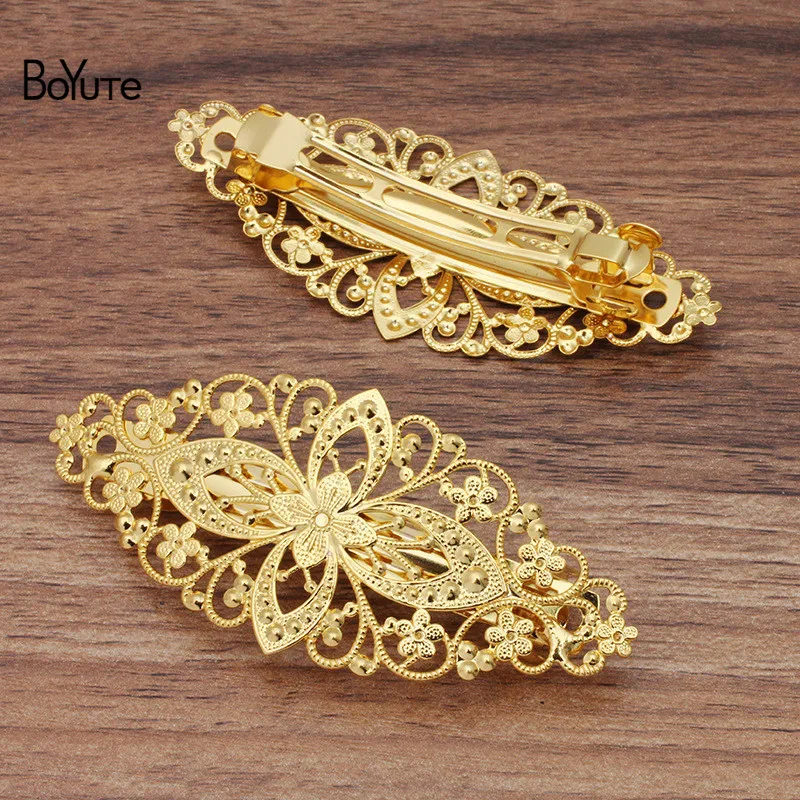 BoYuTe (10 Pieces/Lot) Metal Brass Filigree Flower Hairpin Base Women Hair Clips Handmade Materials