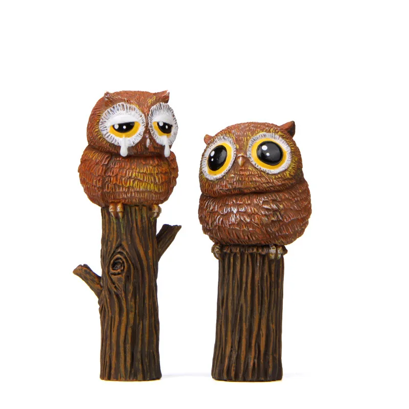 Animal Cute Owl Stand on The Branch Toys Figures Bonsai Ornaments Moss Fairy Garden Miniatures Craft Home Decoration Child Gift