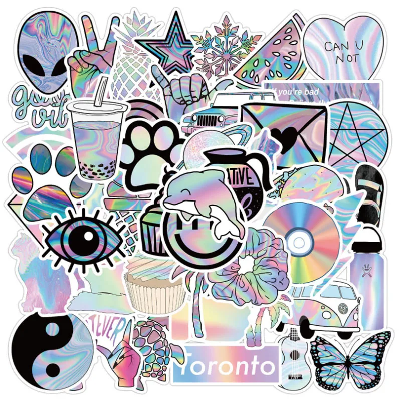 

10/30/50pcs Holographic Laser Girl Graffiti Cool Helmet Classic Stickers Gradient Skateboard Travel Suitcase Phone Laptop