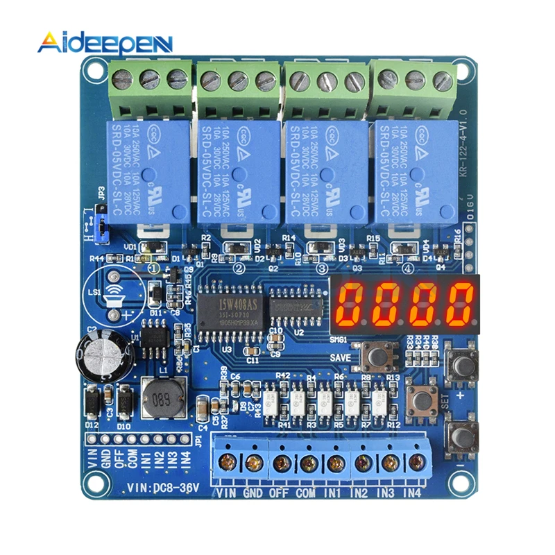 DC 8V-36V 4 Channel LED Display Multi-function Relay Module Board With optocoupler Self-locking Timing Relay Module