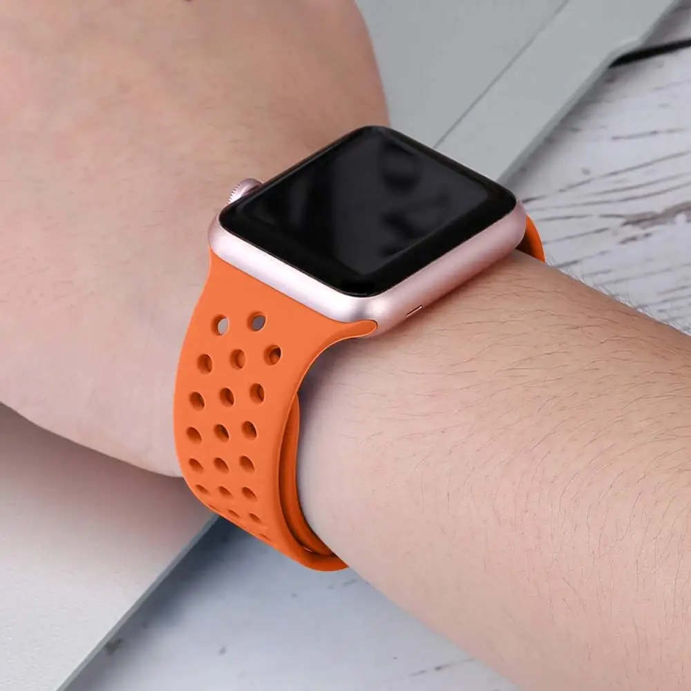 Silicone Strap for Apple Watch band 44mm 40mm 45mm 41mm 42mm 38mm Breathable watchband Sport bracelet iWatch series 6 3 4 5 se 7