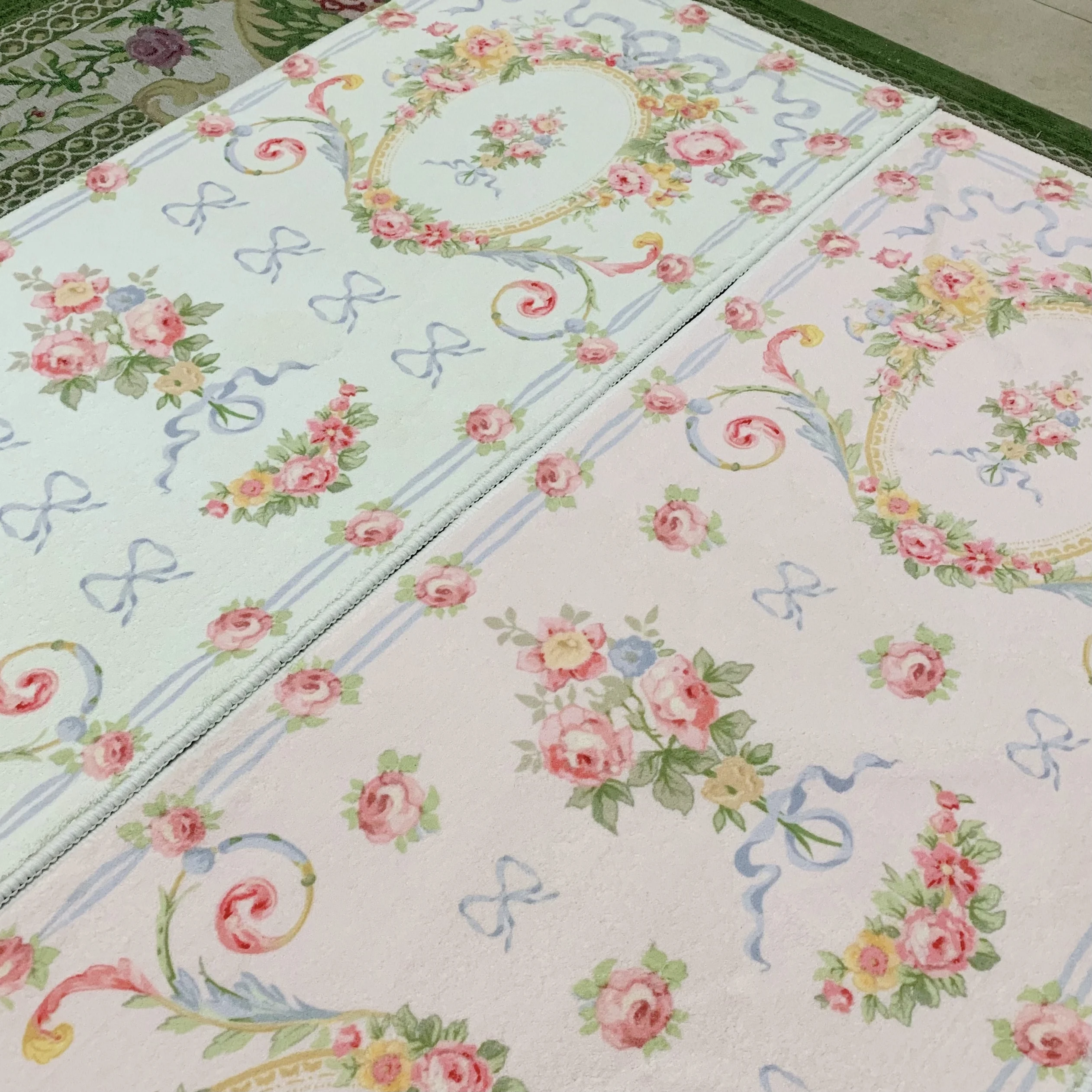 Pink Vintage Carpet French Flower Vine Printed Plush Floor Mat Living Room Bedroom Decor Rug Non-slip Small Carpets Home Decor
