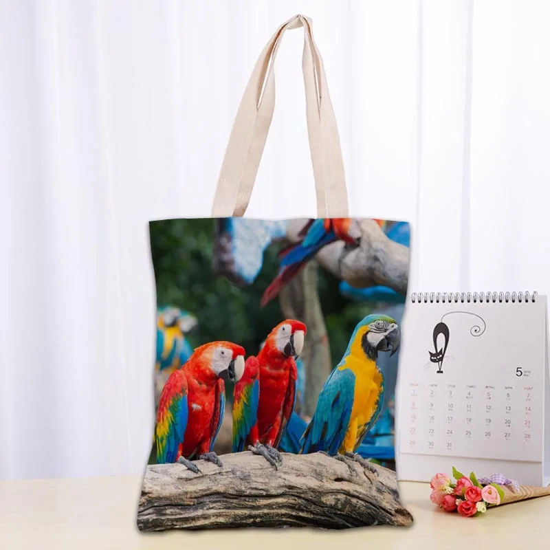 Custom Animal Parrot Tote Shopping Bags 30x35cm Tote Bag Reusable Handbag Women Shoulder Cloth Pouch Foldable 1009