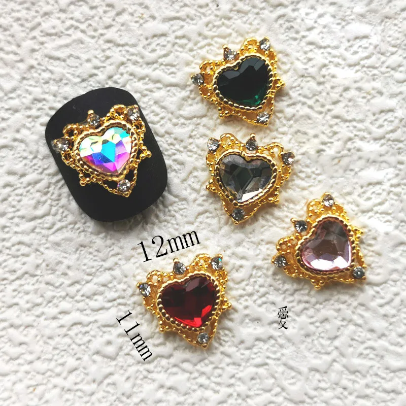 10Pcs Japanese Heart Design Nail Art Charms Alloy Designs Crystal Charms Jewelry For Nail Art Decoration Manicure Stones