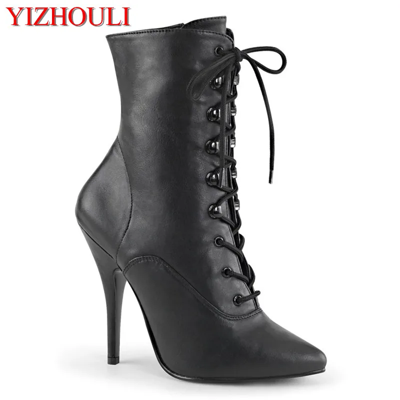 

High heels for sexy women with pointed toes 12CM high.Side zipper ankle boots, pole dance performance ankle dance shoe