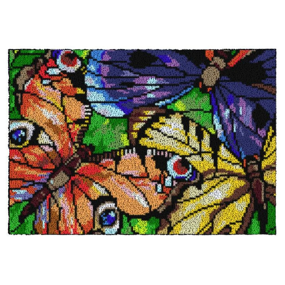 

Latch hook rug kits with Pre-Printed Pattern Embroidery plastic canva for adult Carpet equipment set Butterfly Tapestry Craft