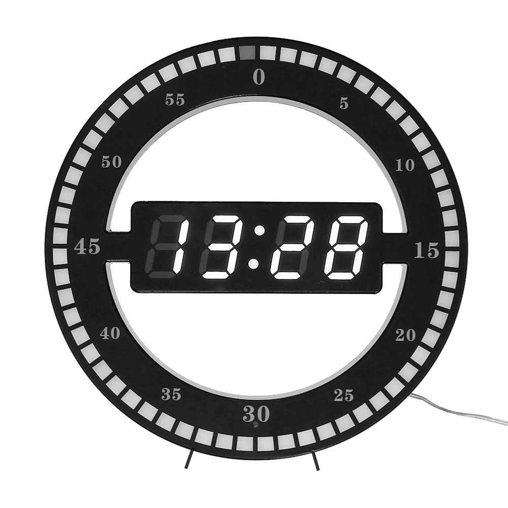 Desktop Table Clock Creative Mute Hanging Wall Clock Black Circle Automatically Adjust Brightness Digital Led Display US/EU PLUG